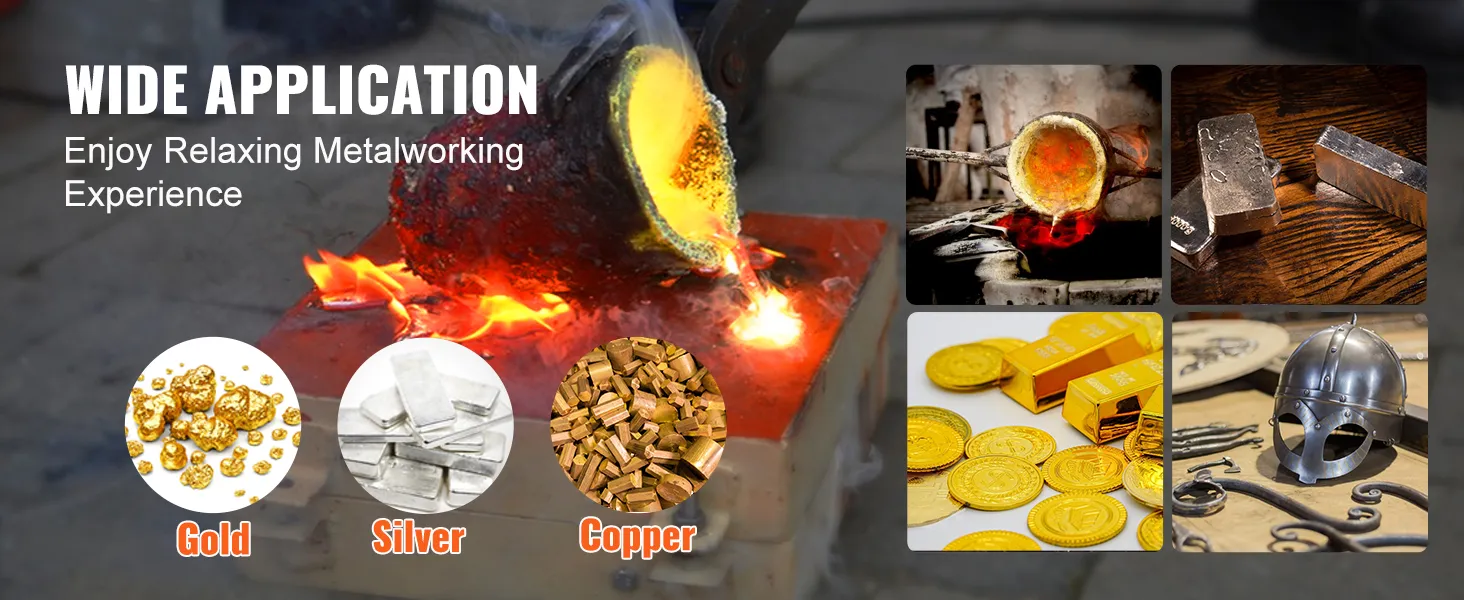 VEVOR propane melting furnace kit with gold, silver, copper, and metalworking applications.
