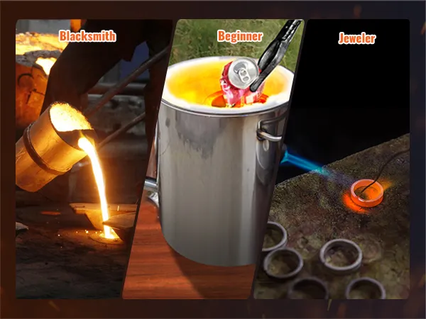 blacksmith and jeweler using VEVOR propane smelting furnace, beginner melting cans in the furnace.