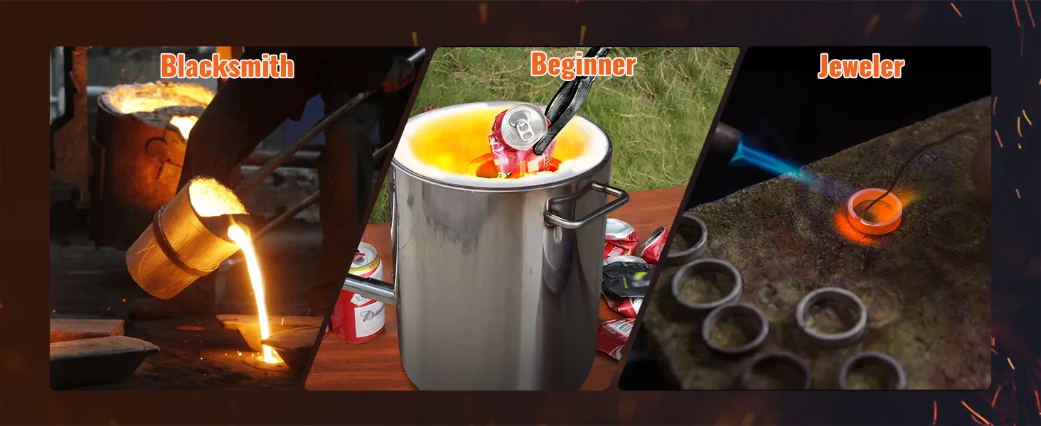 blacksmith and jeweler using VEVOR propane smelting furnace, beginner melting cans in the furnace.