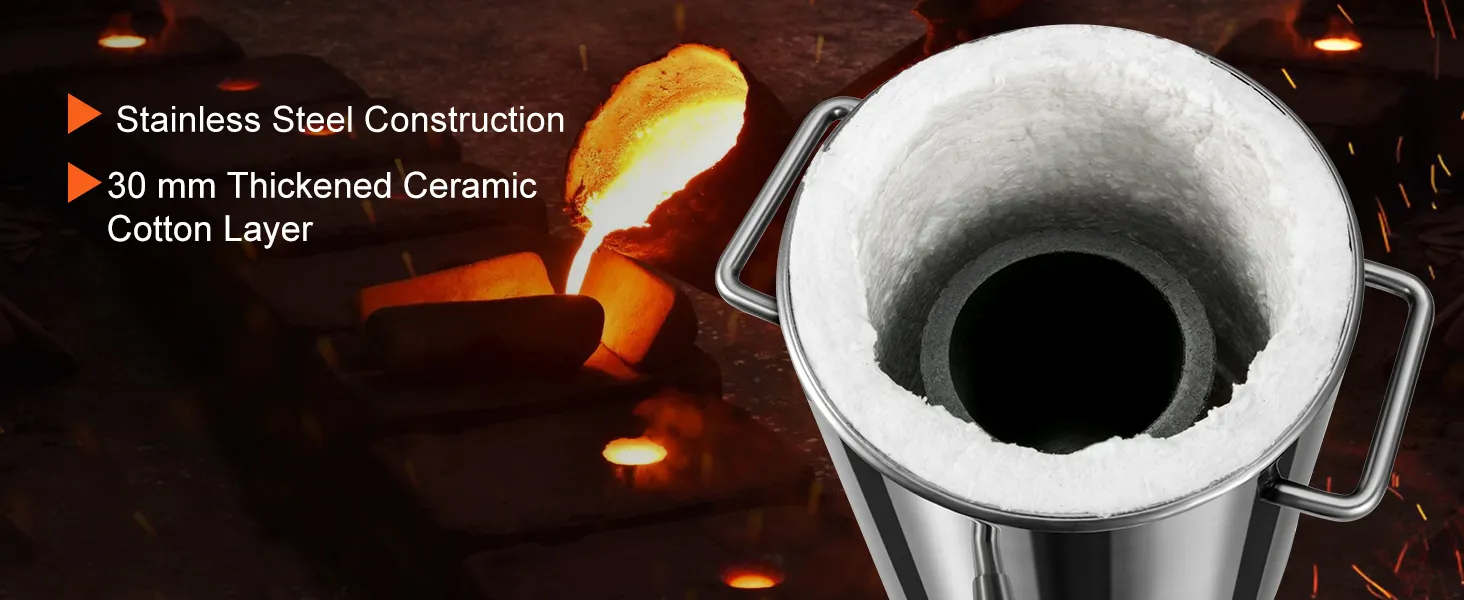 VEVOR propane smelting furnace with stainless steel construction and 30mm thickened ceramic cotton layer