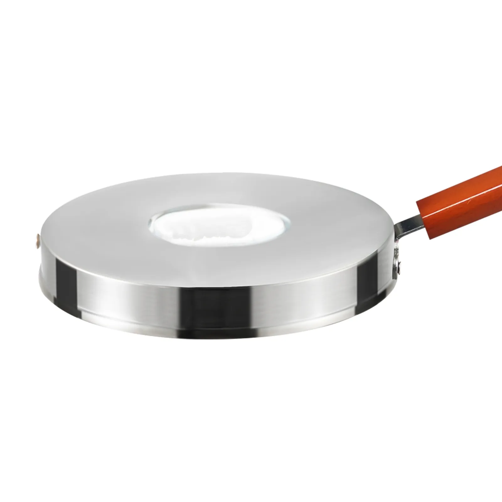 VEVOR propane smelting furnace lid with a wooden handle, featuring a sleek metallic finish.
