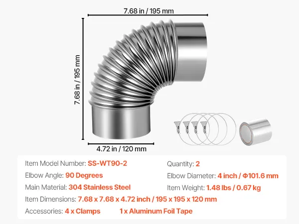 Deflecto Supurr-Flex Conducto De Ventilación De Aluminio Para Secadora, Flexible, Resistente Al Fuego, 4 Pulgadas De Diámetro X 8 Pies, Plateado (F0408B/4
