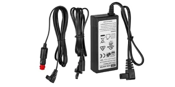 power adapter with cables for VEVOR portable refrigerator, showing connectivity options.