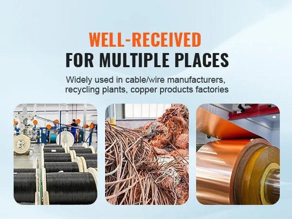Máquina peladora de cables VEVOR utilizada por fabricantes de cables, plantas de reciclaje y fábricas de productos de cobre.