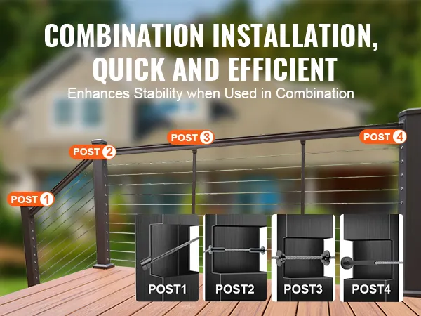 outdoor deck railing with quick-install VEVOR stainless steel cable railing sleeves for enhanced stability.
