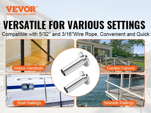 VEVOR stainless steel protector sleeves for indoor handrails, garden fences, boat railings, seaside railings.