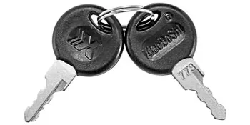 twee zwarte sleutels met metalen ringen en unieke patronen voor de geventileerde toegangsdeur van VEVOR.