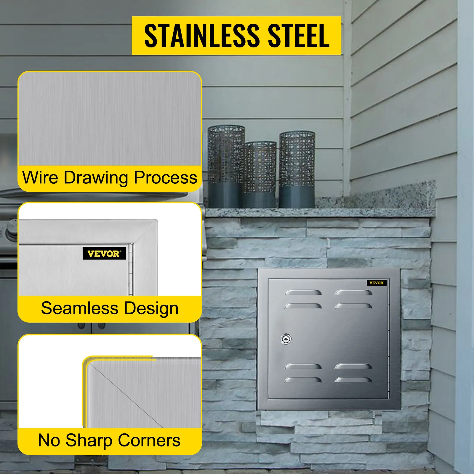 VEVOR geventileerde toegangsdeur met naadloos ontwerp en geen scherpe hoeken in roestvrij staal