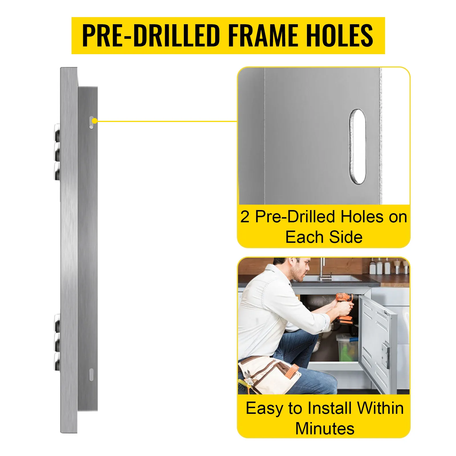 VEVOR geventileerde toegangsdeur met voorgeboorde gaten voor eenvoudige installatie binnen enkele minuten.