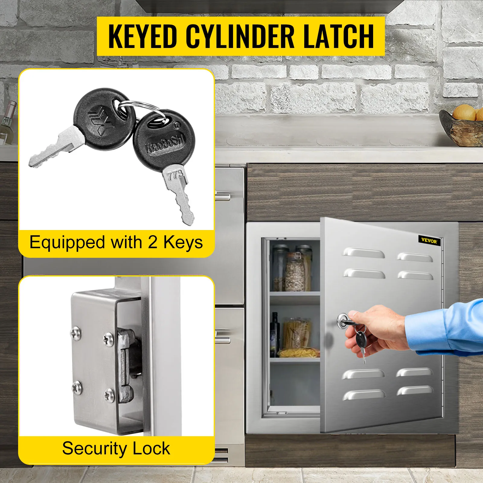 VEVOR geventileerde toegangsdeur in de kast met cilinderslot, veiligheidsslot en twee sleutels.