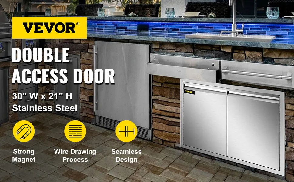 VEVOR outdoor kitchen door in stainless steel with seamless design and strong magnet.