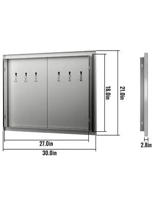 VEVOR outdoor kitchen door, stainless steel construction, dimensions shown.