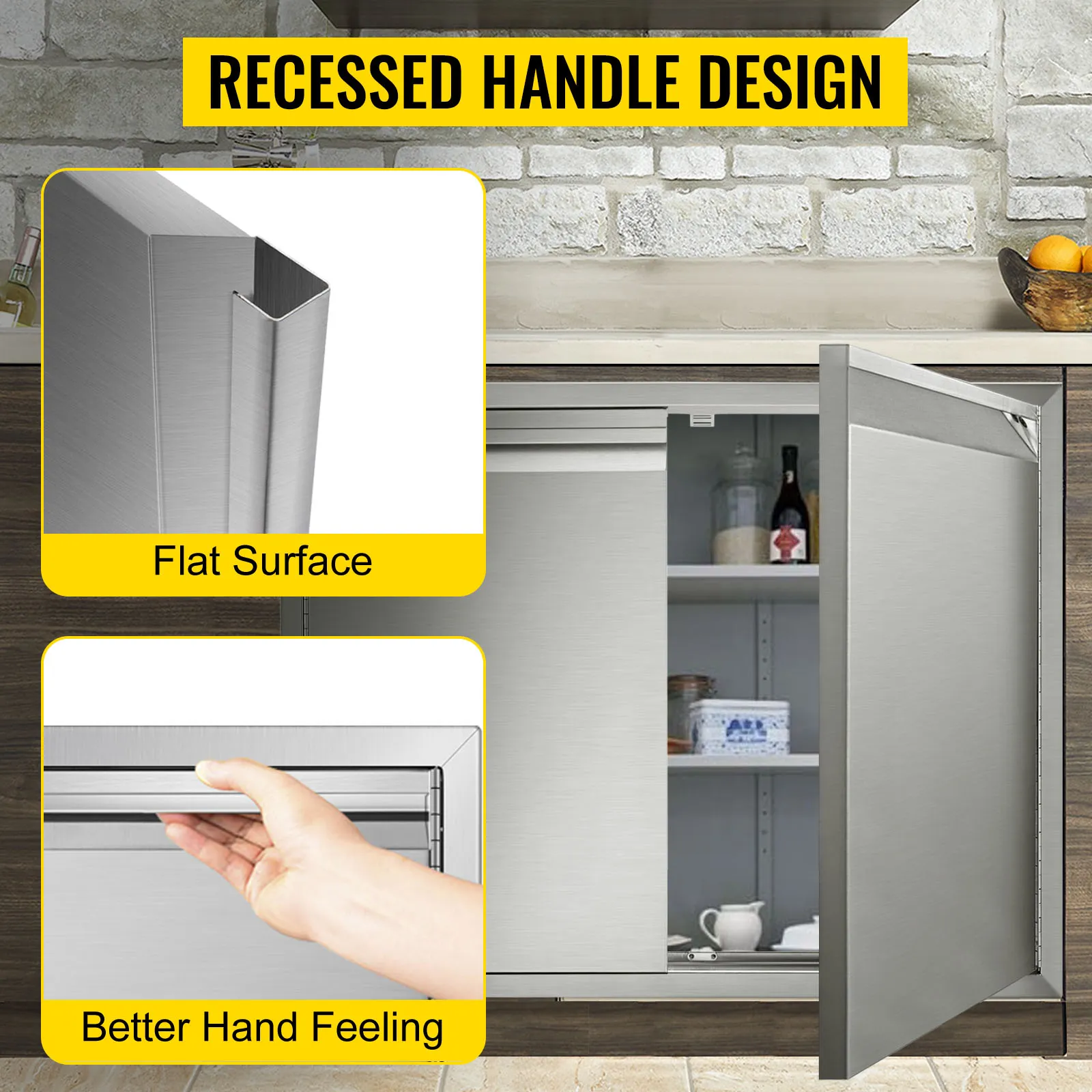 VEVOR outdoor kitchen door with recessed handle design, flat surface, better hand feeling.