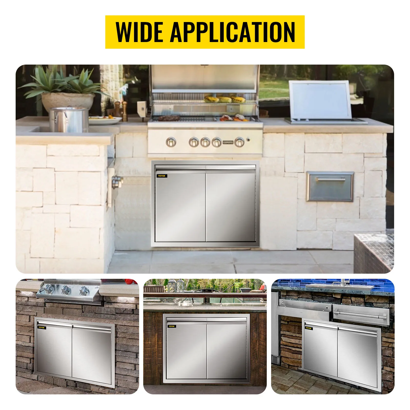 VEVOR outdoor kitchen door in various outdoor kitchen setups with wide application.