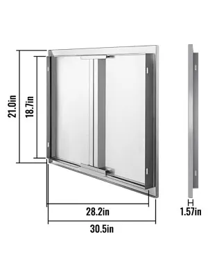 Zugangstür aus Edelstahl für den VEVOR-Grill mit angegebenen Abmessungen.