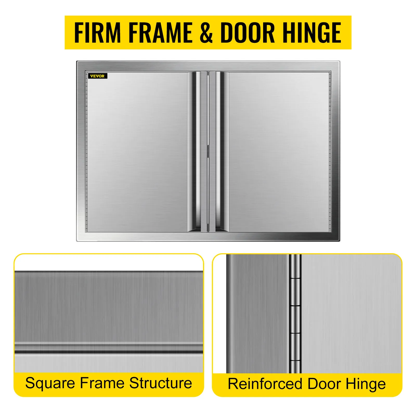 VEVOR-Grill-Zugangstür mit stabilem Rahmen, quadratischer Struktur und verstärktem Türscharnier.