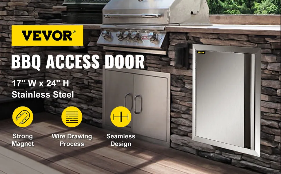 VEVOR bbq access door, 17"x24", stainless steel, strong magnet, wire drawing process.
