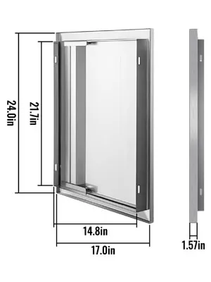 VEVOR bbq access door with dimensions: 24" x 17" x 1.57". stainless steel finish.