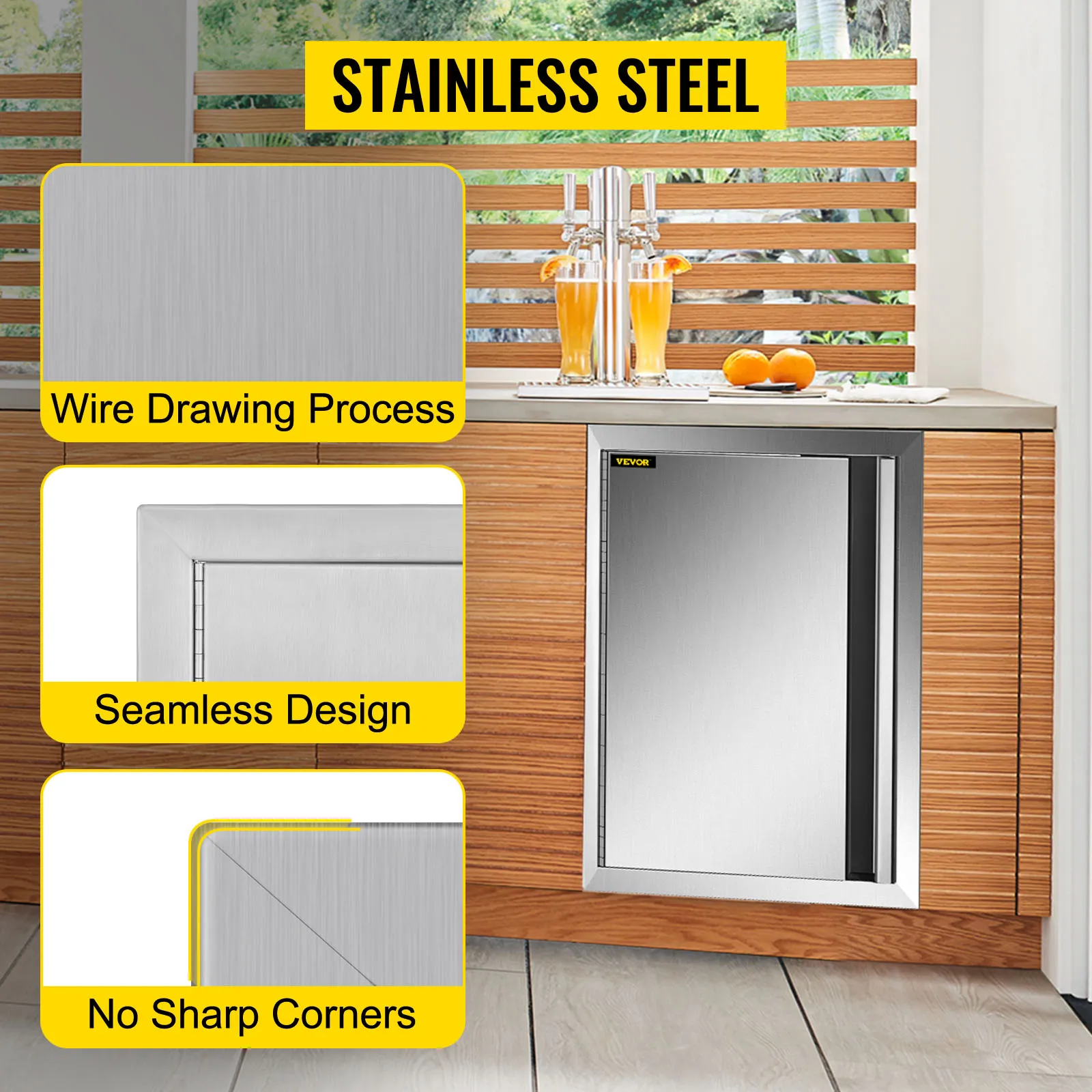 stainless steel VEVOR bbq access door with seamless design and no sharp corners.