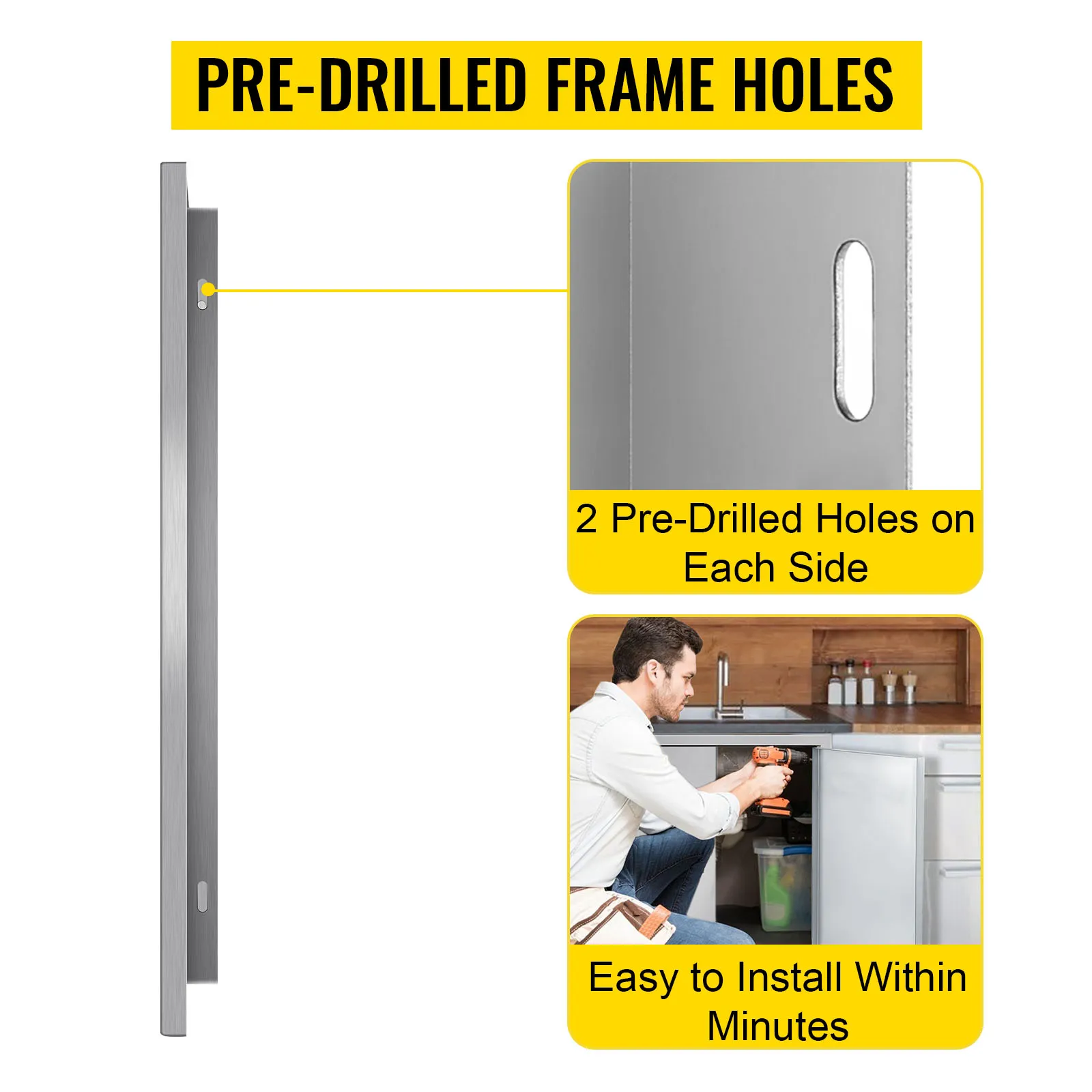 VEVOR bbq access door with pre-drilled holes for easy installation within minutes.