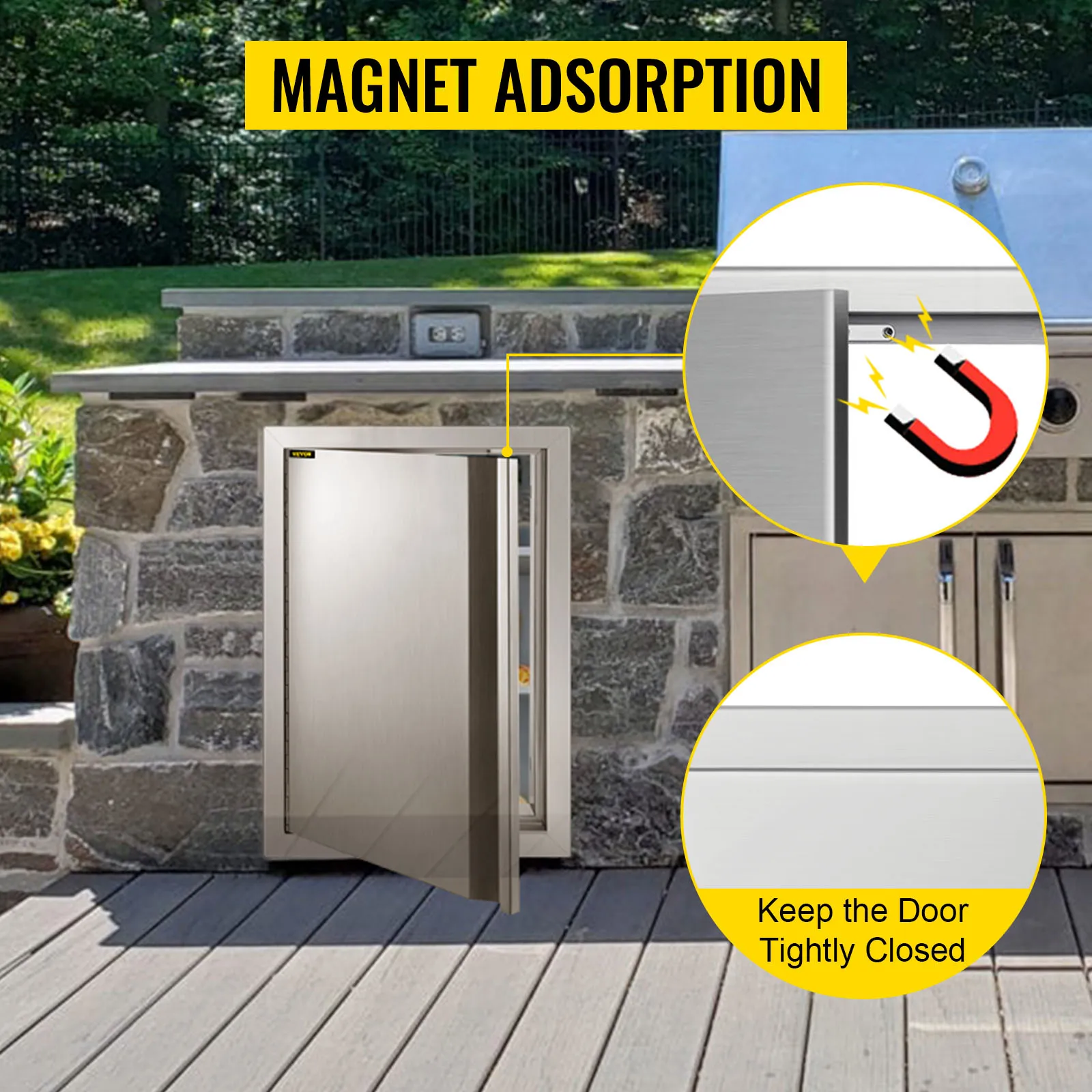 outdoor stainless steel VEVOR bbq access door with magnet adsorption mechanism.