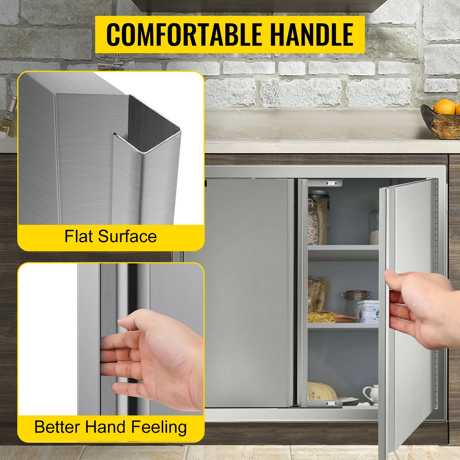 Puerta de acceso para barbacoa VEVOR con superficie plana y tirador cómodo en cocina exterior.