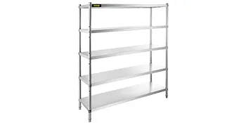 steel VEVOR storage shelf with five adjustable tiers and sturdy metal construction.