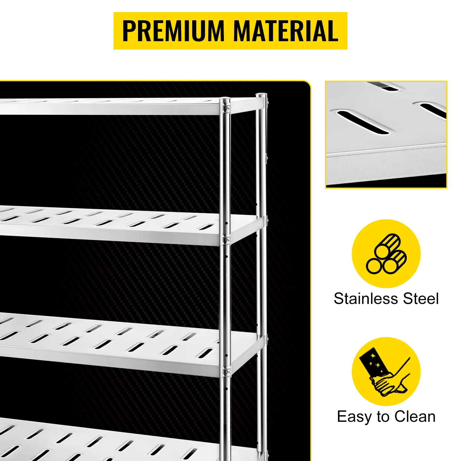 VEVOR storage shelf with stainless steel build, easy to clean, premium material.