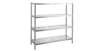 Estante de almacenamiento de acero inoxidable VEVOR con cuatro niveles de listones resistentes y ajustables.