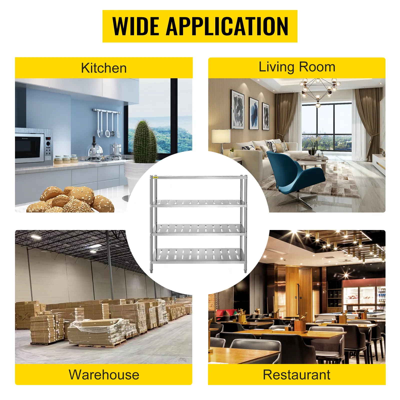 Estante de almacenamiento de acero inoxidable VEVOR para cocina, sala de estar, almacén y restaurante.