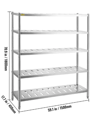 VEVOR Lagerregal mit verstellbaren, stabilen Metallböden, Maßangaben abgebildet.