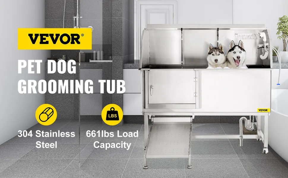 Wanna do pielęgnacji psów VEVOR wykonana ze stali nierdzewnej 304, nośność 661 funtów, idealna do pielęgnacji zwierząt domowych.