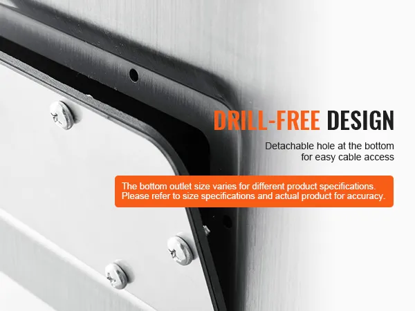 Caja eléctrica de acero VEVOR con diseño sin taladros y orificio desmontable para un fácil acceso a los cables.