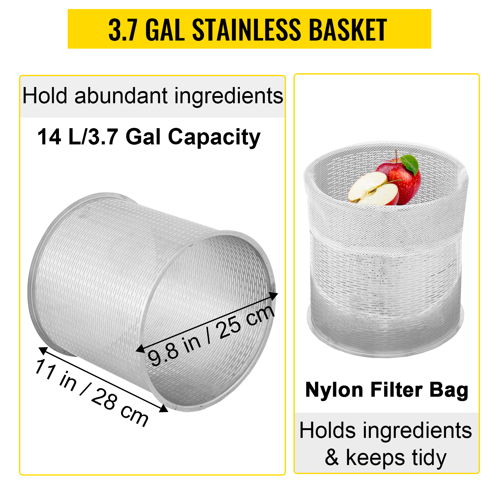 Pressoir à Fruits Manuel 14 L VEVOR – Panier Acier Inox, Presse à Vin, Jus, Cidre, Facile à Nettoyer - 5