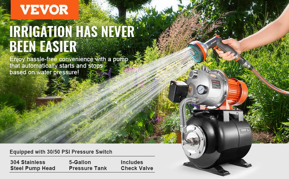 VEVOR Shallow Well Pumps with Pressure Tank – 1320 GPH