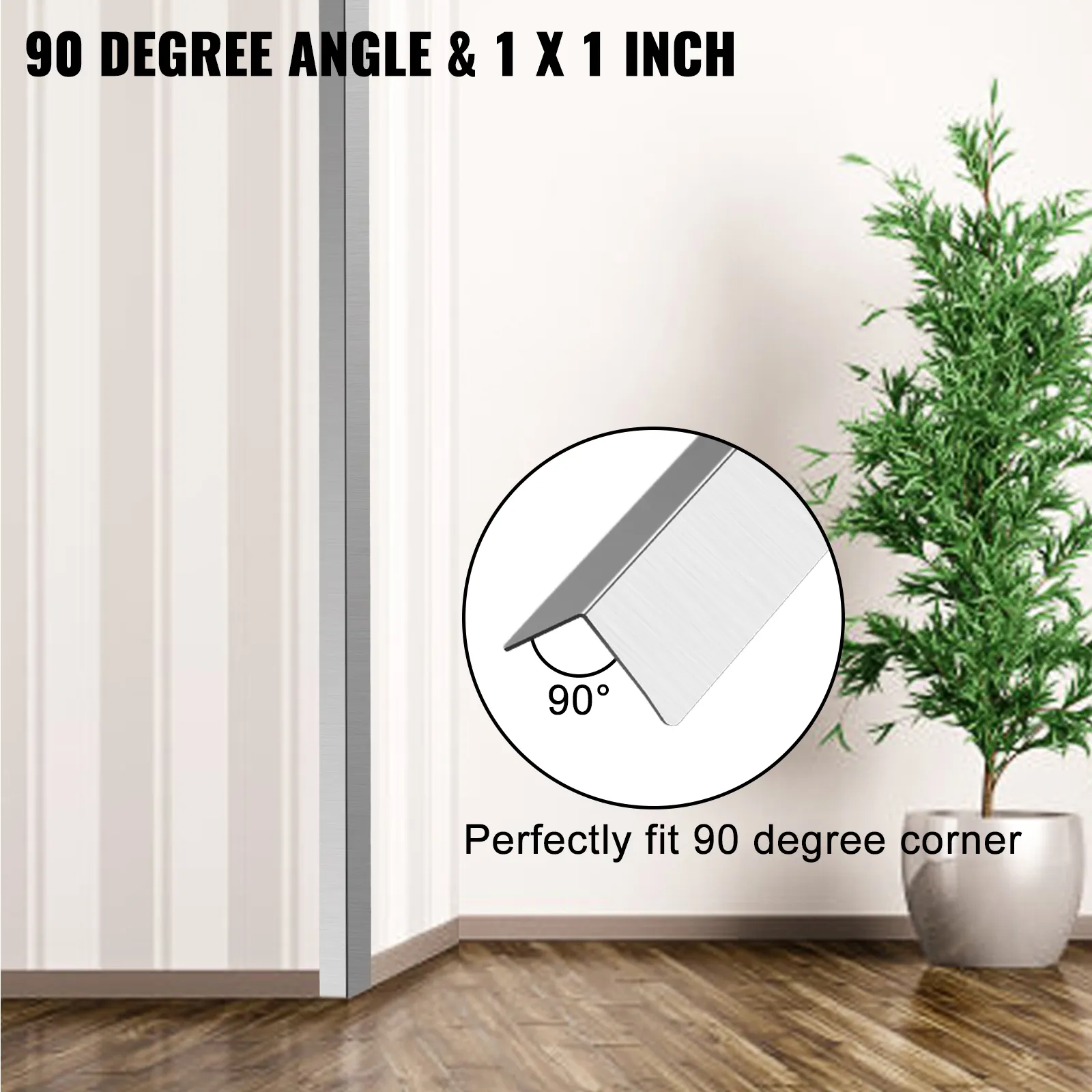 Protectores de esquinas de acero inoxidable VEVOR para ángulos de 90 grados, 1 x 1 pulgada, con planta en maceta.