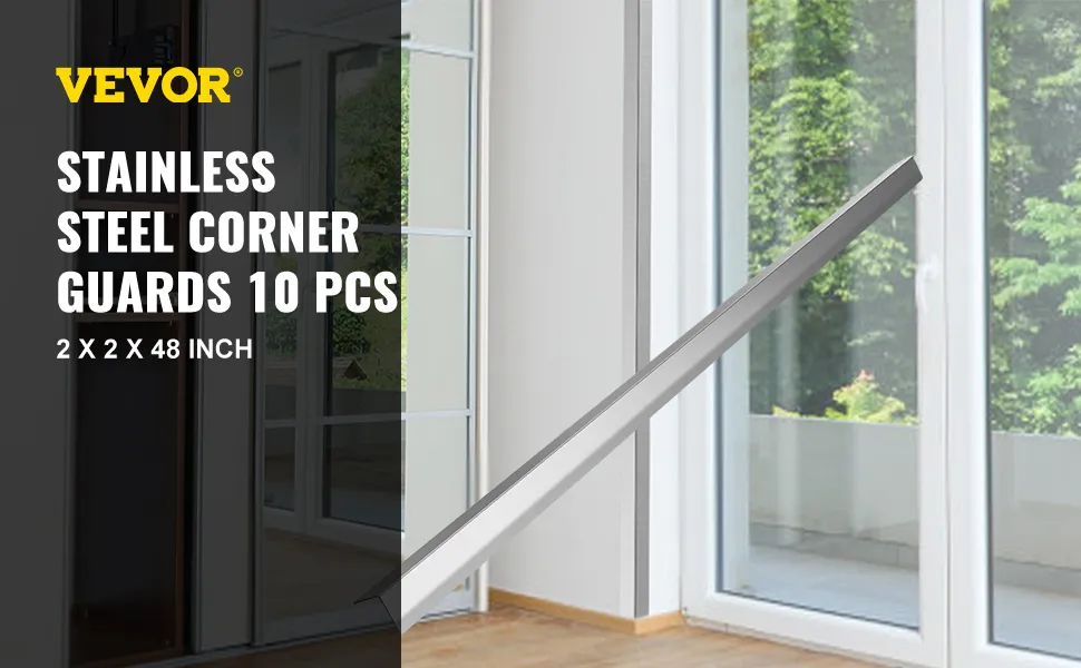 VEVOR stainless steel corner guards 10 pcs, 2x2x48 inch, by glass doors with nature view