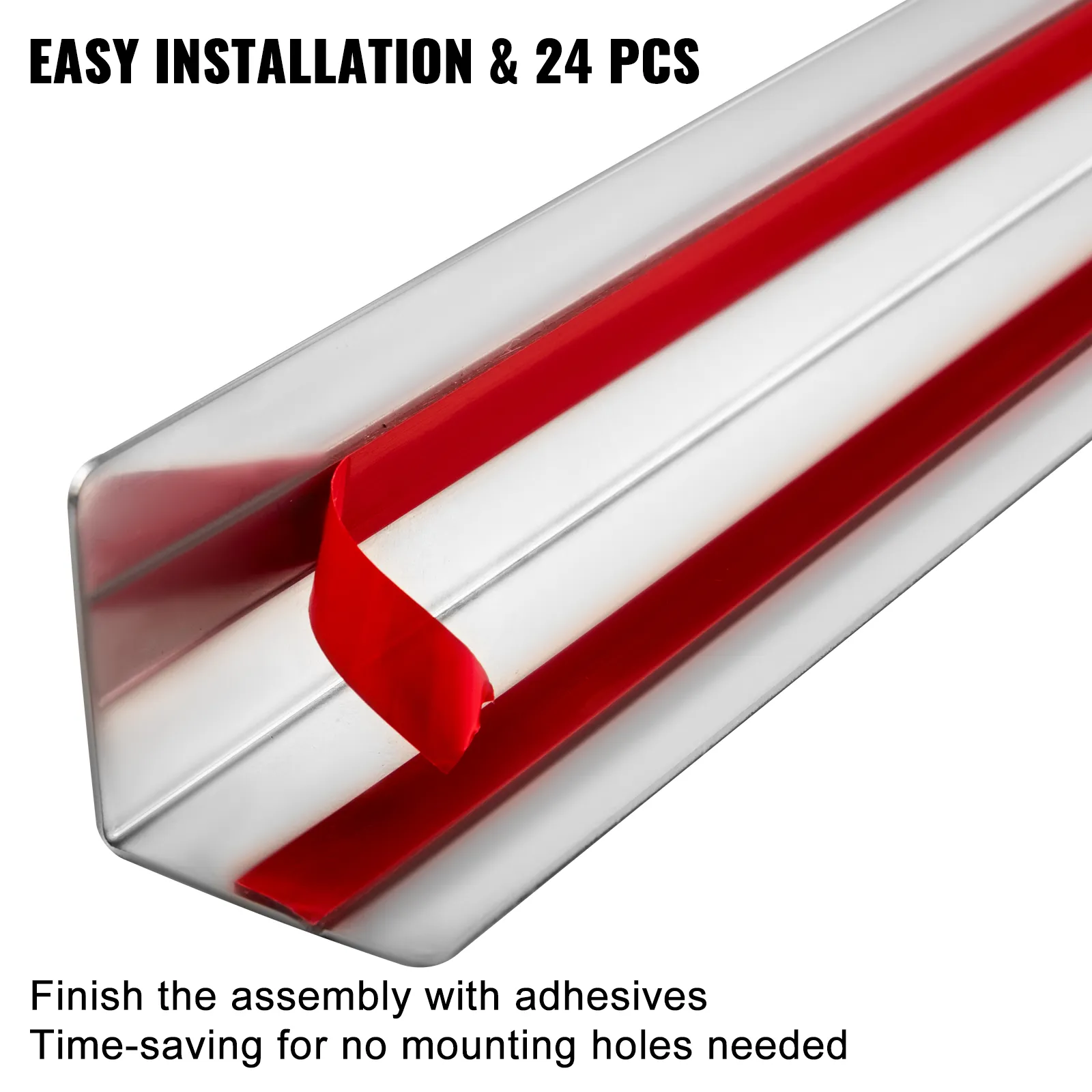 Protectores de esquinas de acero inoxidable VEVOR de fácil instalación con adhesivo rojo. 24 piezas incluidas.
