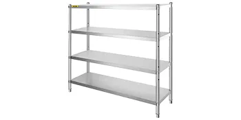 VEVOR stainless steel shelving with four shelves and adjustable height.