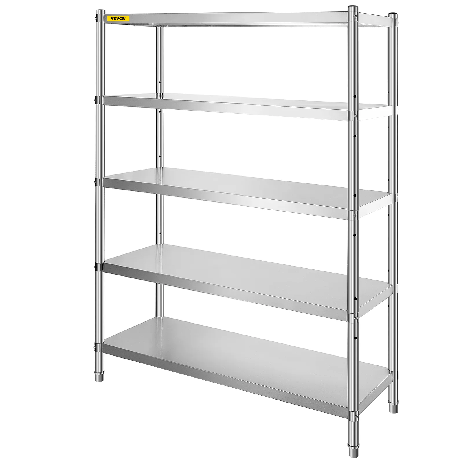 VEVOR stainless steel shelving unit with five adjustable shelves.