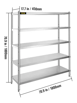 VEVOR opbergplank, metalen rek met 5 lagen en planken van 180 x 45 cm.