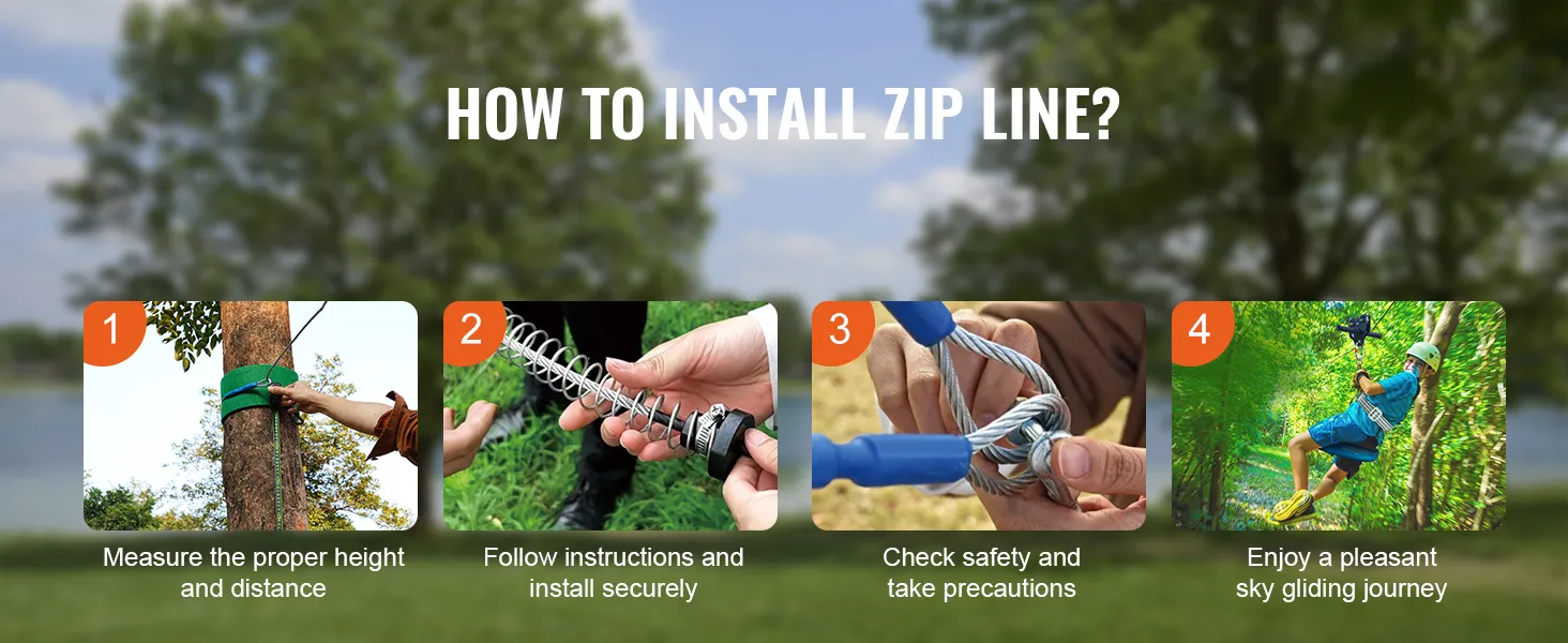 how to install VEVOR zipline kit: measure height, follow instructions, check safety, enjoy the ride.