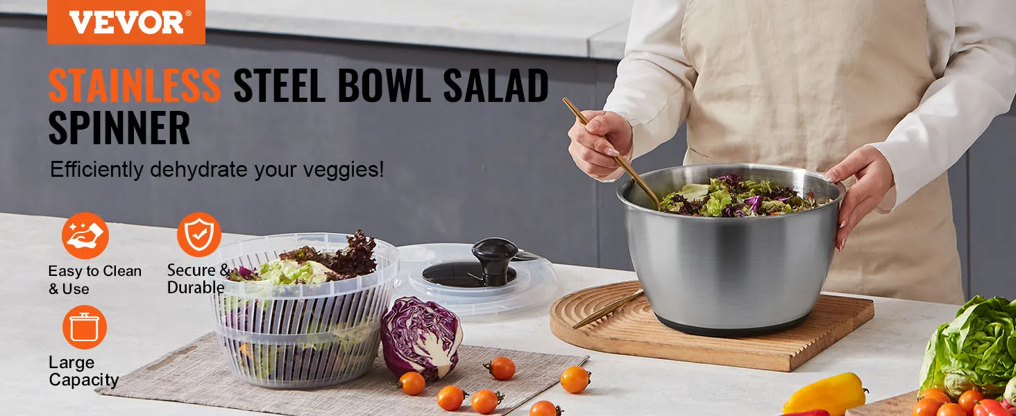 VEVOR slacentrifuge van roestvrij staal, eenvoudig schoon te maken, veilig en duurzaam, grote capaciteit voor groenten.