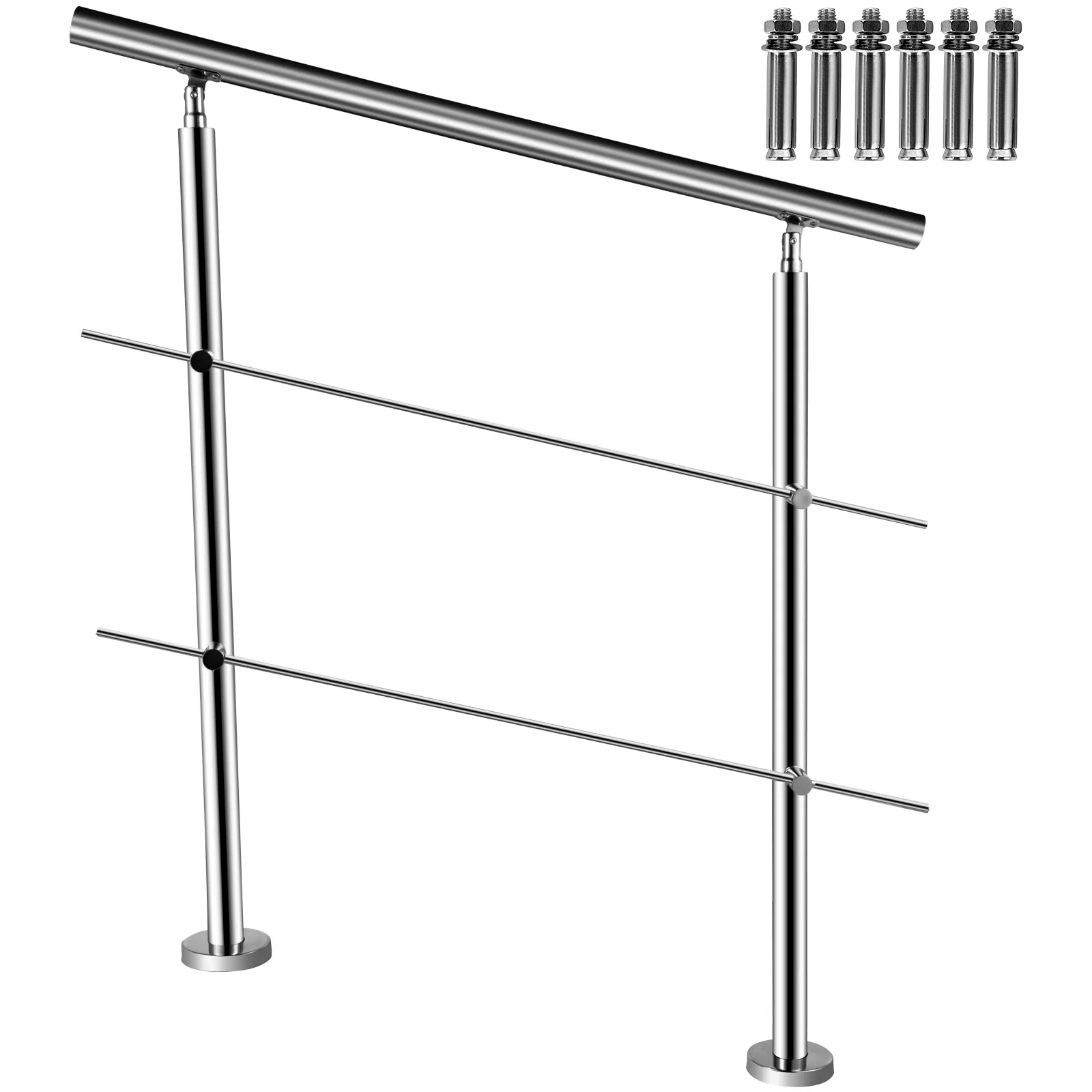 VEVOR stainless stair handrail with mounting hardware set.
