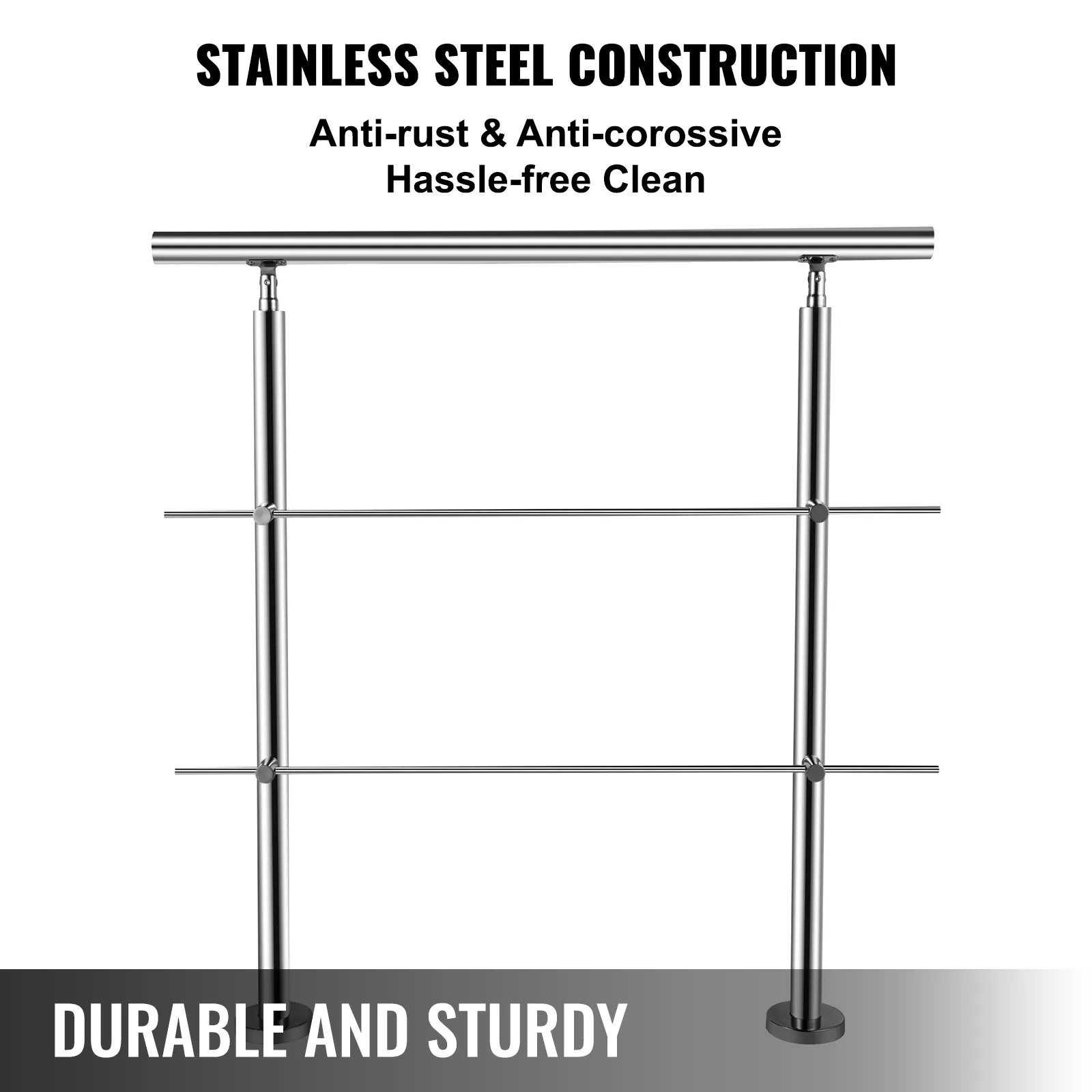 VEVOR stainless stair handrail with durable, anti-rust, and easy-clean features.