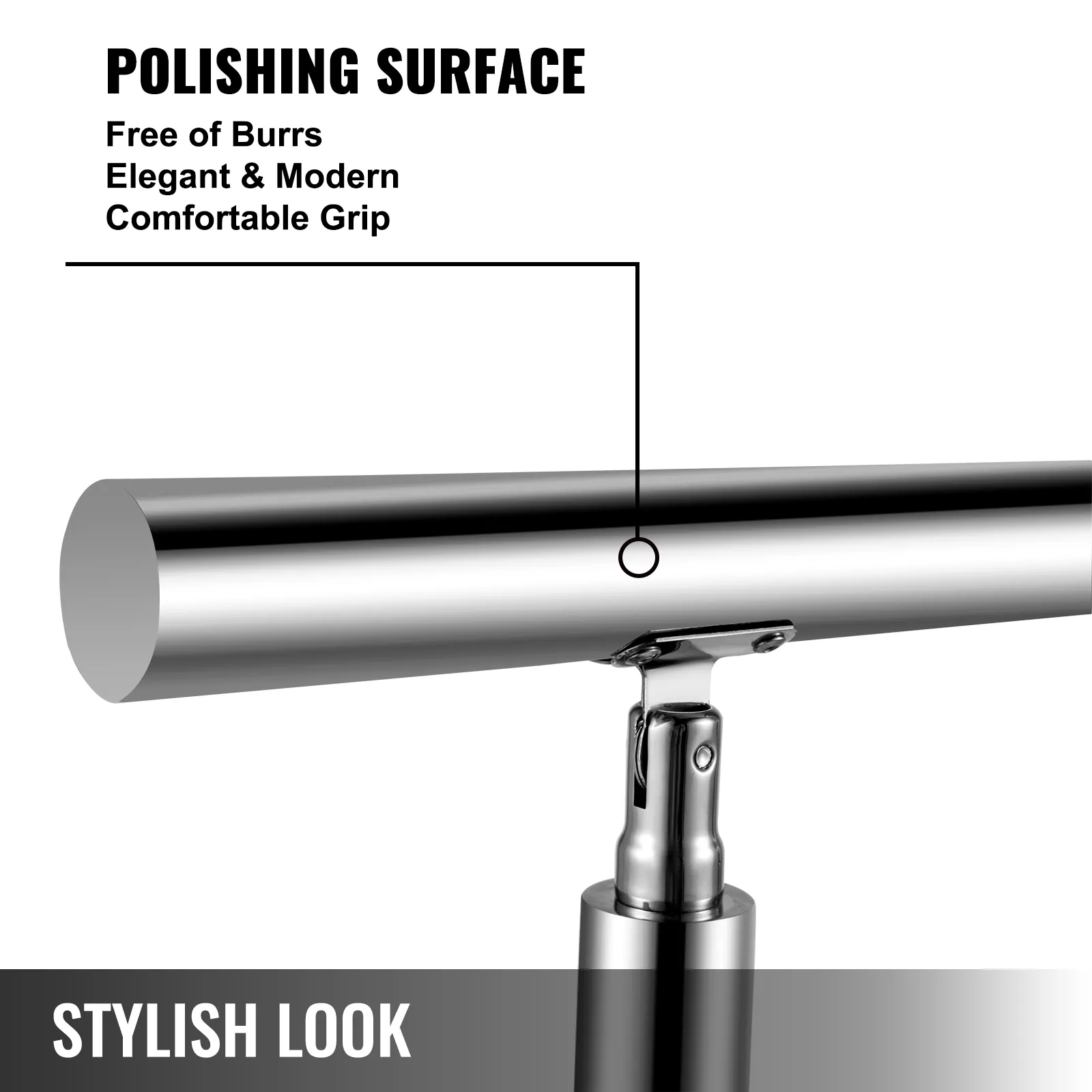 VEVOR stainless stair handrail with polished surface, free of burrs, elegant and modern.