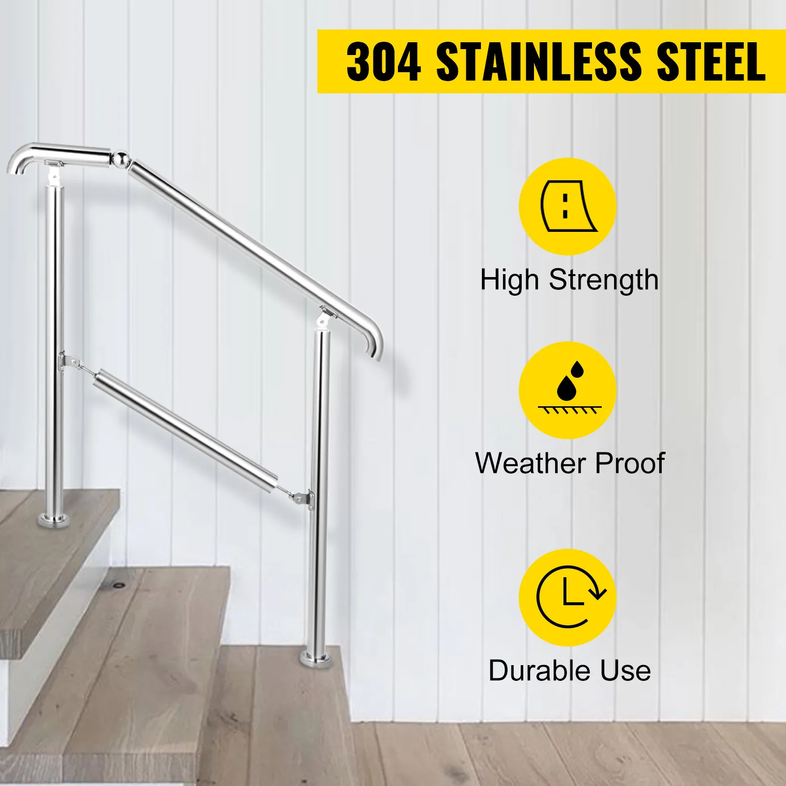 VEVOR stainless steel handrail for stairs with high strength, weatherproof, durable use.