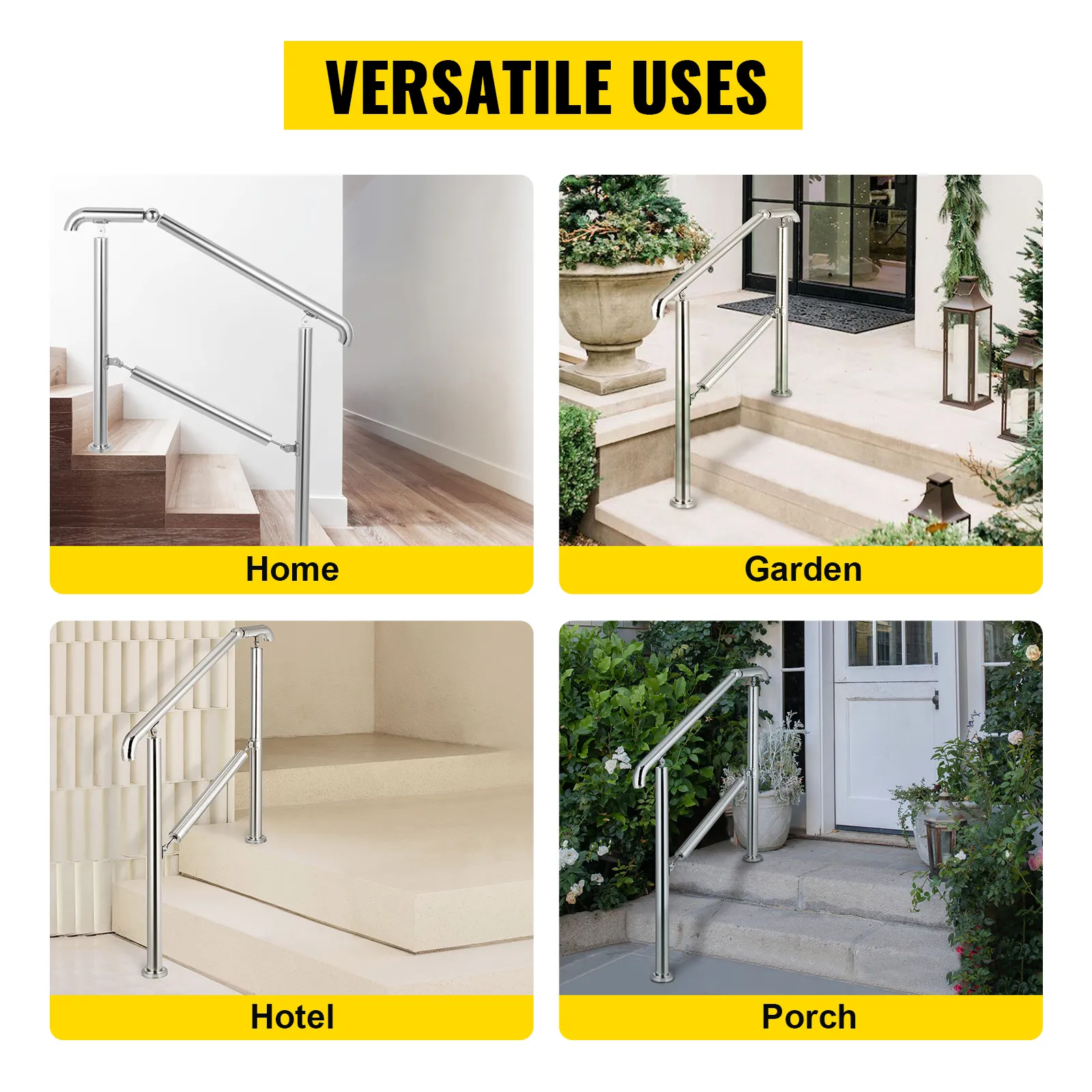 VEVOR stainless steel handrail for home, garden, porch, and hotel use.