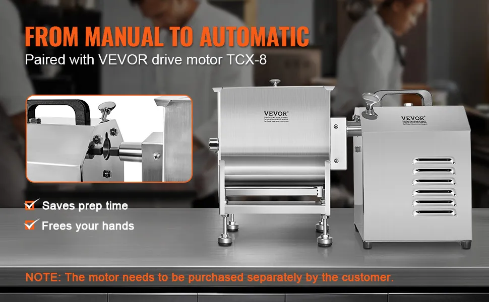 VEVOR meat mixer paired with VEVOR drive motor tcx-8 for automatic meat mixing, saving prep time.