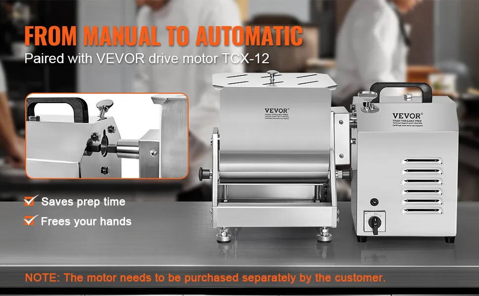 VEVOR meat mixer paired with drive motor tcx-12, saves prep time, frees hands, kitchen background.
